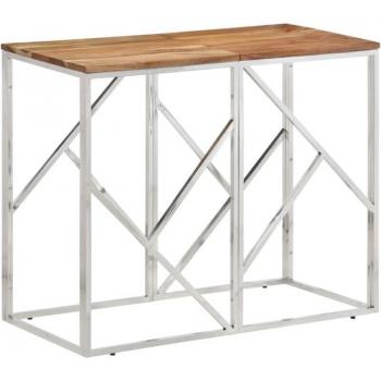 Consolle Acciaio Argento + Legno Massello