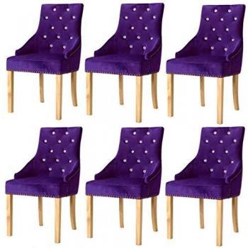 VidaXL Sedie da Pranzo 6 pz Viola in Legno Massello di Rovere e Velluto