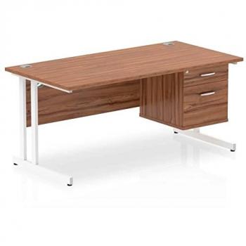 Impulse 1600 Rectangle White Cant Leg Desk Walnut 1 x 2 Drawer Fixed