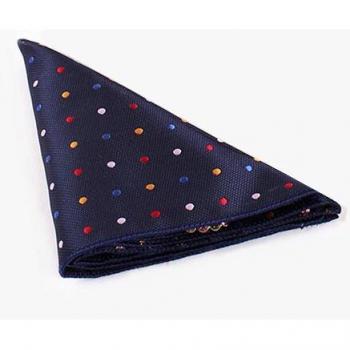 Navy Red Yellow Blue White Dotted Tie and Bow Tie with Pocket Square Set
