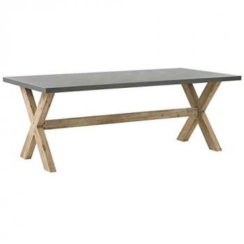 Garden Dining Table Grey Concrete Top Acacia Wood Legs 200 x 100 cm