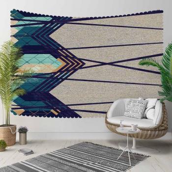 Nordec 3D Print Bohemian Wall Tapestry - Navy Blue & Green Geometric Stripes Landscape Art