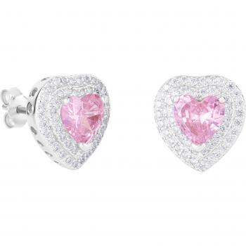ICED STUFF Orecchini Love Heart in rosa con finitura oro bianco