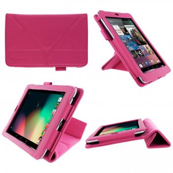 Funda de vista múltiple con diseño Origami para Google Nexus 10 (Magenta, Cubierta de folio hecha de cuero vegano)