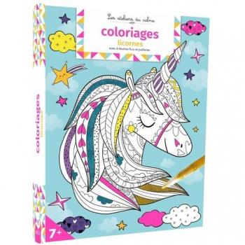 Coloriages licornes : avec 6 feutres fluo et pailletÃ©s