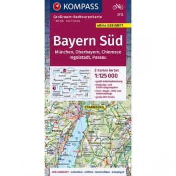Bayern Süd, Oberbayern, Chiemsee, Ingolstadt, Passau, München 3712: Großraum-Radtourenkarte 1:125000, GPX-Daten zum Download (KOMPASS-Großraum-Radtourenkarte, Band 3712)