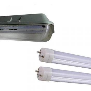Kit de Réglette LED étanche Double pour Tubes T8 150cm IP65 avec 2 Tubes Néon lumineuse LED 150cm T8 50W inclus - Blanc Neutre 3000K - SILAMP