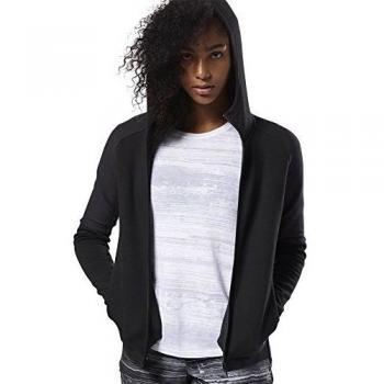 Sweatshirt à capuche pour femme Reebok Quik Cotton avec fermeture éclair complète, noir/gris, taille XS