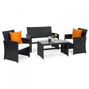 4-Piece Outdoor Rattan Furniture Set with Cushions