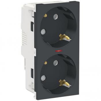 Toma schuko doble Antracita con Piloto LED Schneider New Unica System NU306754AS