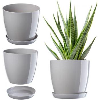 Vasi da fiori in grigio, 20 cm, con copertura plastica e base stabile