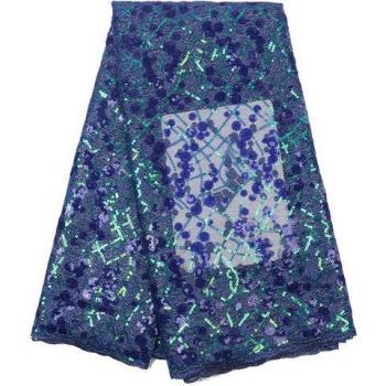 Nigerian Tulle Lace Fabric in Dark Blue with Sequins for Party Dresses - YA2840B-1