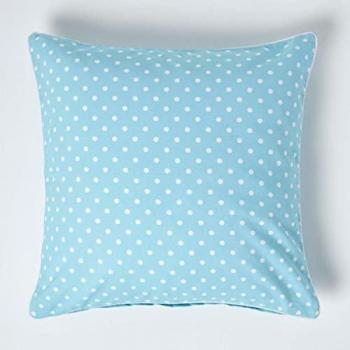 Homescapes - Cotton Blue Polka Dots Cushion Cover, 60 x 60 cm - Blue