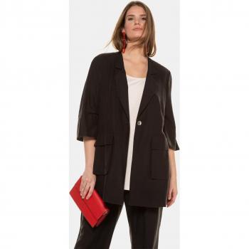Plus Size Blue Lyocell Blend Long Blazer with 3/4 Sleeves, Size 24, Ulla Popken