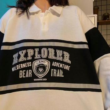 Sweat à capuche automnal pour femmes avec col polo et imprimé ours