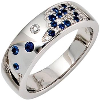JOBO Damen-Ring 585 Gold Weißgold 13 Diamant-Brillanten 0,10ct