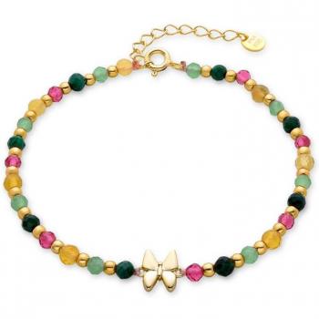 Bracelet Mariposa en Argent Sterling 925 et Or Jaune 18 Carats avec Cristal Vert