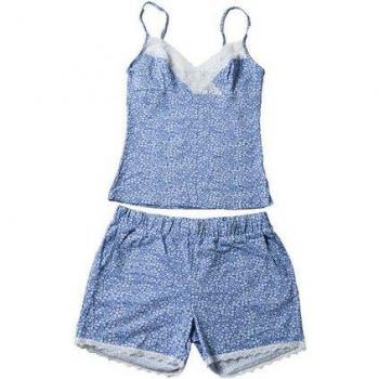 Diademita Baumwoll-Spitzen-Slumberwear Set, Top & Shorts (Blau)