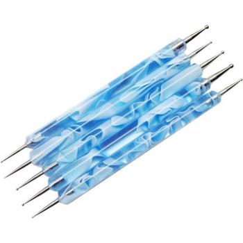 Dual Ball Dotting Brush Pen Tool Set - 5pcs Sable Acrylic UV Gel Nail Art in Blue