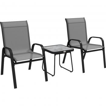Outsunny 3 Piece Outdoor Dining Set, Breathable Mesh Chairs, Light Grey