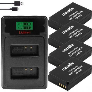 4Pcs 2100mAh LP-E12 Li-ion Battery + LCD USB Charger for Canon EOS M100