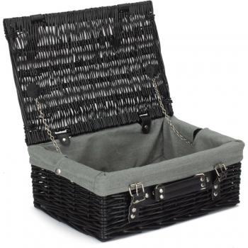 36cm Black Willow Picnic Basket with Grey Lining