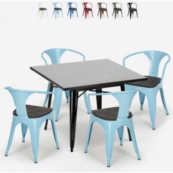 Set Tavolo e Sedie Azzurre in Stile Industrial