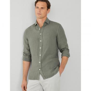 Camisa de lino de hombre slim fit teñida en prenda kaki Hackett