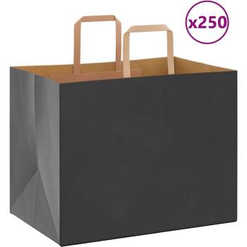 Bolsas de Papel Asas 250 uds Negro – vidaXL 32x22x24 cm