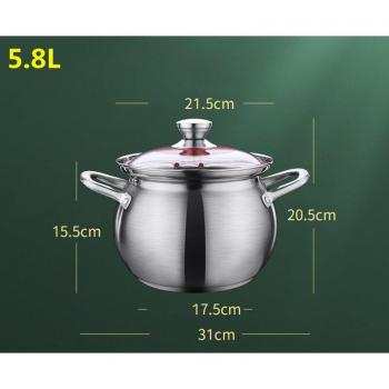 5.8L Stainless Steel Nonstick Saucepot with Glass Lid