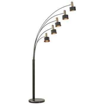 Lampada da Terra in Metallo Nero 120 cm 5 Bracci Orientabili Tondi Paralumi Base Pedale Interruttore Moderno