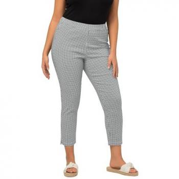 Pantaloni 7/8 modello Sienna, bengalina elasticizzata, quadretto vichy, Donna, Nero, Taglia: 58