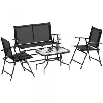 Garden Patio Lounge Set with Folding Chairs and Loveseat