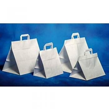 Sacchetto di carta per shopper, misure 26x18x26 cm, color bianco, utilizzato in pasticceria