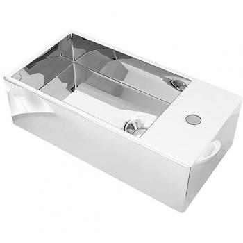 Lavabo contemporain en céramique, design carré, 49 × 25 cm, sans fente