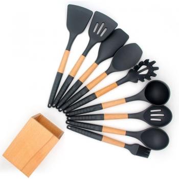 9-Piece Silicone Kitchen Utensil Set with Non-Slip Handles and Non-Stick Cooking Spatula