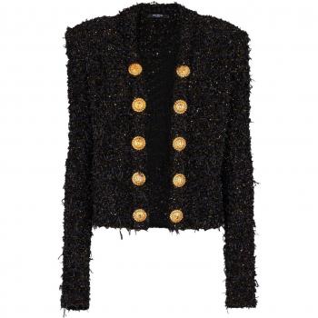 Blouson Tweed Noir Balmain Boutons Stylés