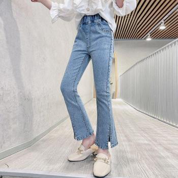 Dünne Stretch Jeans für Mädchen mit Schlitz und ausgestelltem Schnitt