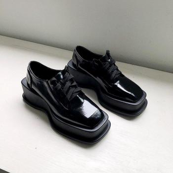 Ladies Black Leather Platform Shoes