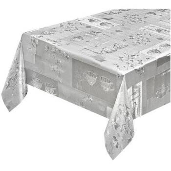 Tovaglia Cucina Antimacchia 140x450 Cm Metallizzata Lucida Grigia Copritavolo Pvc Decorato Dis_D
