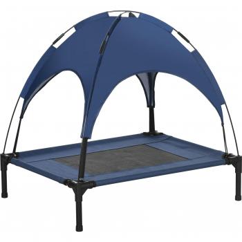PawHut Elevated Dog Bed with Waterproof, Breathable Mesh and UV Protection Canopy, Blue, for Medium Dogs, 76 x 61 x 73cm