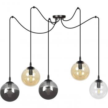 Glassy 5-Bulb Pendant Light, Black/Graphite/Amber/Clear, E14
