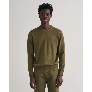Gant para hombre. Jersey de cuello redondo de algodón clásico verde