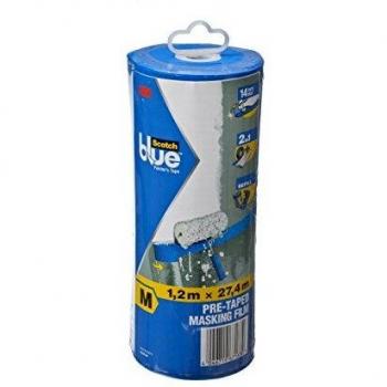 3M ScotchBlue Abdeckfolie mit Malerband im Abroller, transparent/blau, Maße: 1,2 m x 27,4 m