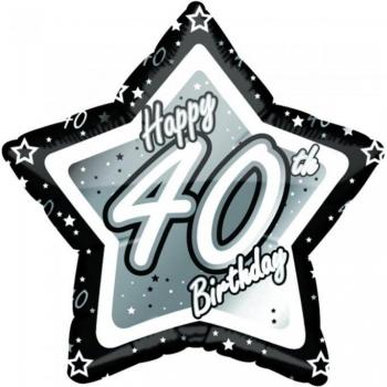 Globo de Cumpleaños 40 Estrella Negra y Plateada 18in