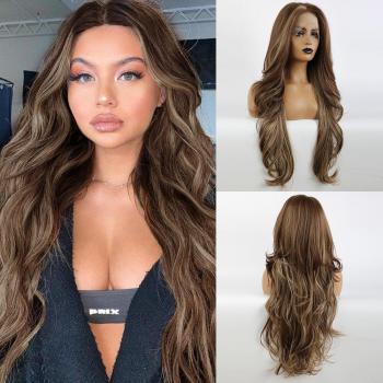 JONRENAU Long Dark Brown Highlight Lace Front Synthetic Hair Wig