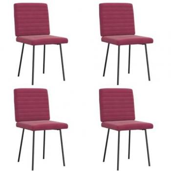 Conjunto de 4 Cadeiras de Jantar em Veludo Vermelho
