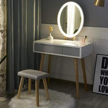YOURLITE White+Grey+Oval Mirror Dressing Table