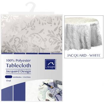 White Knight 152×229 cm Oval Poly‑Jacquard Table Cover