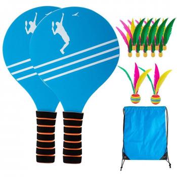 Outdoor Wooden Tennis Racket Set - Includes 2 Headballs and Feather Ball